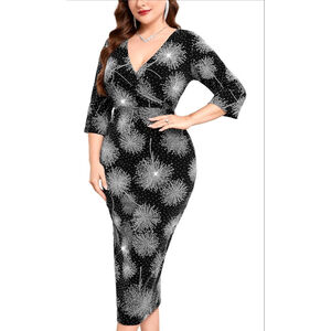 NEW Plus Size Formal Black Silver Sparkle Midi Dress 4X